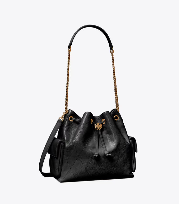 Lorensa x CHARLIE QUILTED SUEDE DRAWSTRING SHOULDER BAG