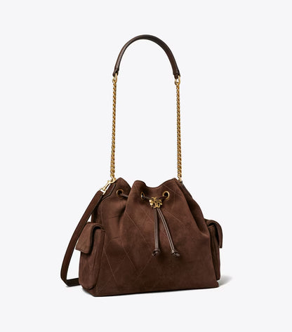 Lorensa x CHARLIE QUILTED SUEDE DRAWSTRING SHOULDER BAG