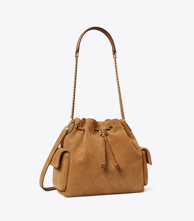 Lorensa x CHARLIE QUILTED SUEDE DRAWSTRING SHOULDER BAG